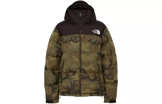 Пуховик мужской зеленый камуфляж The North Face, зеленый