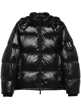 Пуховик на молнии с капюшоном Armani Exchange, черный