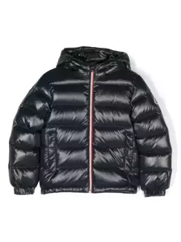 Пуховик на молнии с капюшоном Moncler Enfant, синий