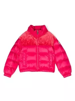 Пуховик на молнии с нашивкой-логотипом Moncler Enfant, розовый