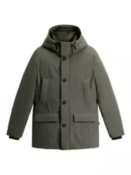 Пуховик на пуговицах с капюшоном WOOLRICH, зеленый