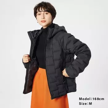 Пуховик нетеганый с капюшоном PLST, черный