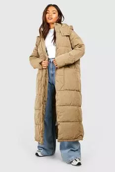 Пуховик оверсайз макси boohoo, хаки
