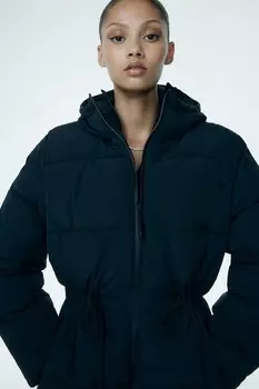 Пуховик оверсайз на кулиске H&M, черный