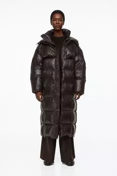 Пуховик оверсайз с капюшоном H&amp;M, темно коричневый