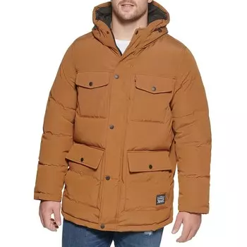Пуховик с 4 карманами и капюшоном Big & Tall Levi's, коричневый