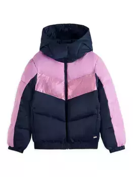 Пуховик с цветными блоками цвета металлик для маленьких девочек и девочек Scotch & Soda, синий