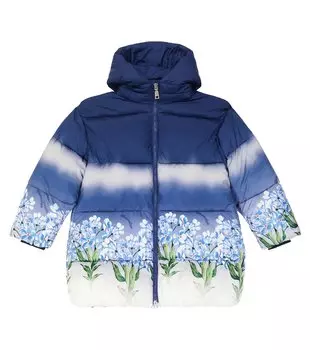 Пуховик с цветочным принтом Monnalisa, синий
