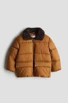 Пуховик с флисовым воротником тедди H&M, бежевый