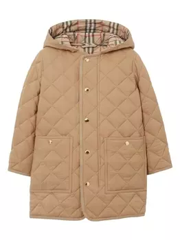 Пуховик с капюшоном Burberry Kids, коричневый