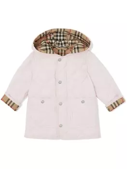 Пуховик с капюшоном Burberry Kids, розовый