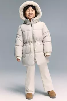 Пуховик с капюшоном H&M, бежевый