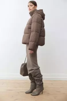 Пуховик с капюшоном H&M, бежевый