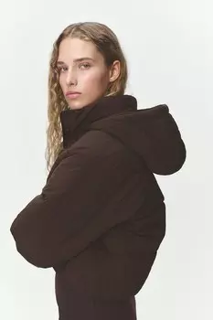 Пуховик с капюшоном H&M, коричневый