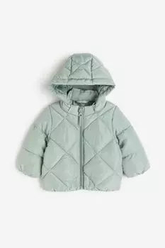 Пуховик с капюшоном H&M, зеленый