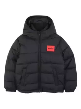 Пуховик с капюшоном HUGO KIDS, черный