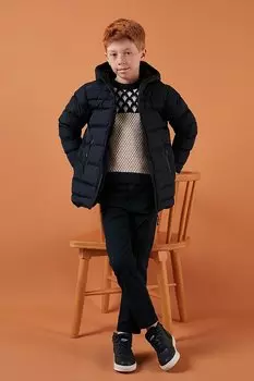 Пуховик с капюшоном и карманами на молнии 6492324 Lela, темно-синий