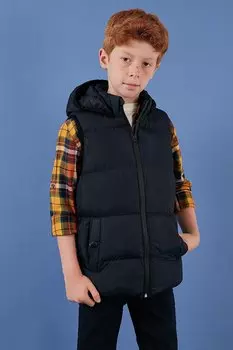 Пуховик с капюшоном и карманами на молнии 5761983 Lela, темно-синий