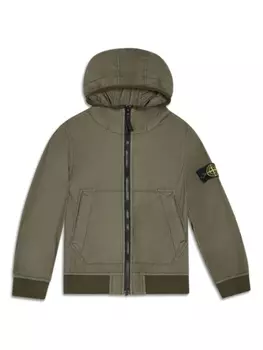 Пуховик с капюшоном и логотипом Compass Stone Island Junior, зеленый