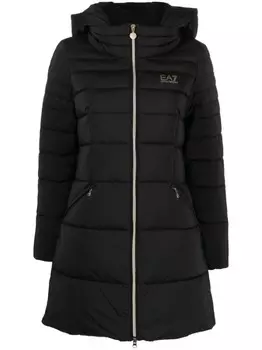 Пуховик с капюшоном и логотипом Ea7 Emporio Armani, черный