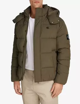 Пуховик с капюшоном и логотипом по бокам Calvin Klein Jeans, зеленый