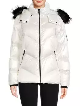 Пуховик с капюшоном и отделкой из искусственного меха Karl Lagerfeld Paris White