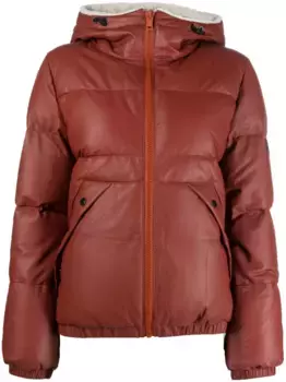 Пуховик с капюшоном и отделкой из овчины YVES SALOMON, коричневый