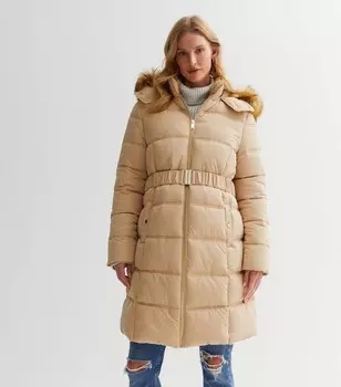 Пуховик с капюшоном и поясом для беременных New Look, песочный