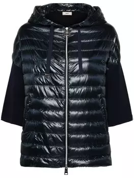 Пуховик с капюшоном и вязаными вставками Herno, синий