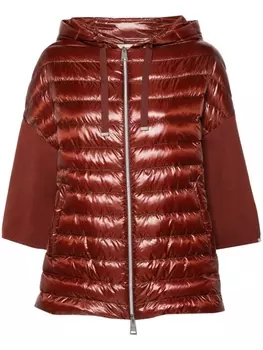 Пуховик с капюшоном и вязаными вставками Herno, коричневый