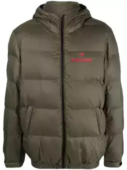 Пуховик с капюшоном и вышитым логотипом Hide&Jack, зеленый