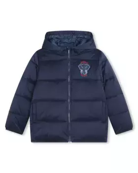 Пуховик с капюшоном и застежкой-молнией Kenzo Kids, темно-синий