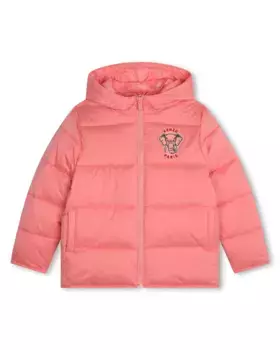Пуховик с капюшоном и застежкой-молнией Kenzo Kids, розовый