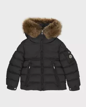 Пуховик с капюшоном из искусственного меха для мальчиков Moncler, цвет 59-999 Black