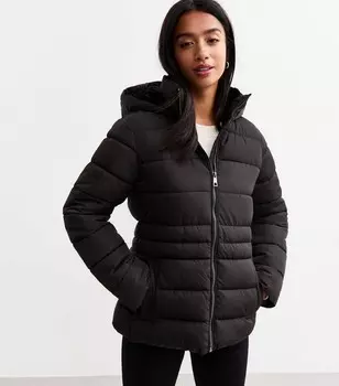 Пуховик с капюшоном из искусственного меха New Look, черный