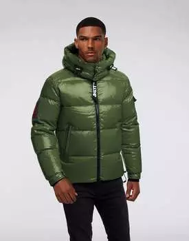 Пуховик с капюшоном JACK1T EZ оливкового и ярко-оранжевого цвета