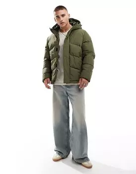 Пуховик с капюшоном Jack & Jones цвета хаки