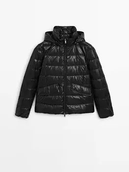 Пуховик с капюшоном Massimo Dutti, черный