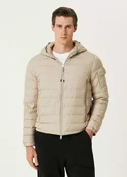 Пуховик с капюшоном Moncler, бежевый