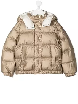 Пуховик с капюшоном Moncler Enfant, бежевый