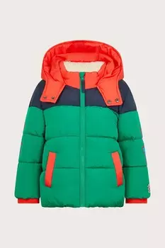 Пуховик с капюшоном в стиле колор блок Monsoon, зеленый