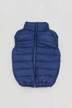 Пуховик с карманами для мальчика с высоким воротником Fullamoda, темно-синий