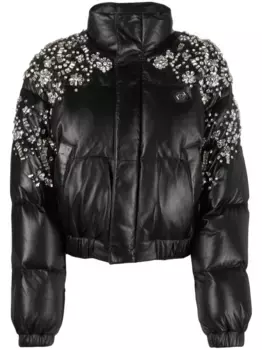 Пуховик с кристаллами Philipp Plein, черный