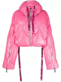Пуховик с кулиской и логотипом Khrisjoy, розовый