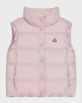 Пуховик с логотипом Badia для девочек Moncler, цвет Pastel Pink