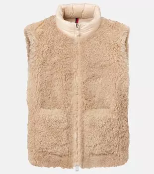 Пуховик с логотипом из искусственного меха Moncler, Light Beige