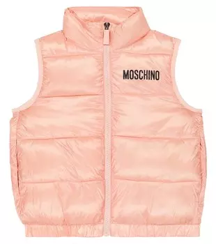 Пуховик с логотипом Moschino, розовый