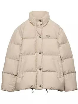 Пуховик с логотипом Prada Triangle, серый