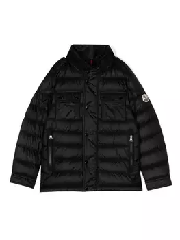 Пуховик с нашивкой-логотипом Moncler Enfant, черный