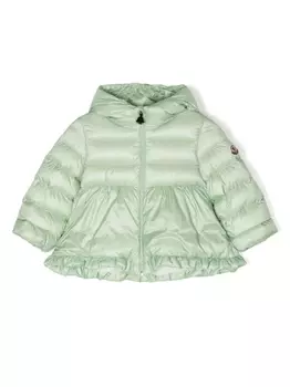 Пуховик с нашивкой-логотипом Moncler Enfant, зеленый